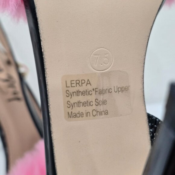 Lemon Drop ✦ Lerpa Fuzzy Heels ✦ Black Vegan Leather Pink Fur Peep Toe Stiletto - Picture 9 of 9